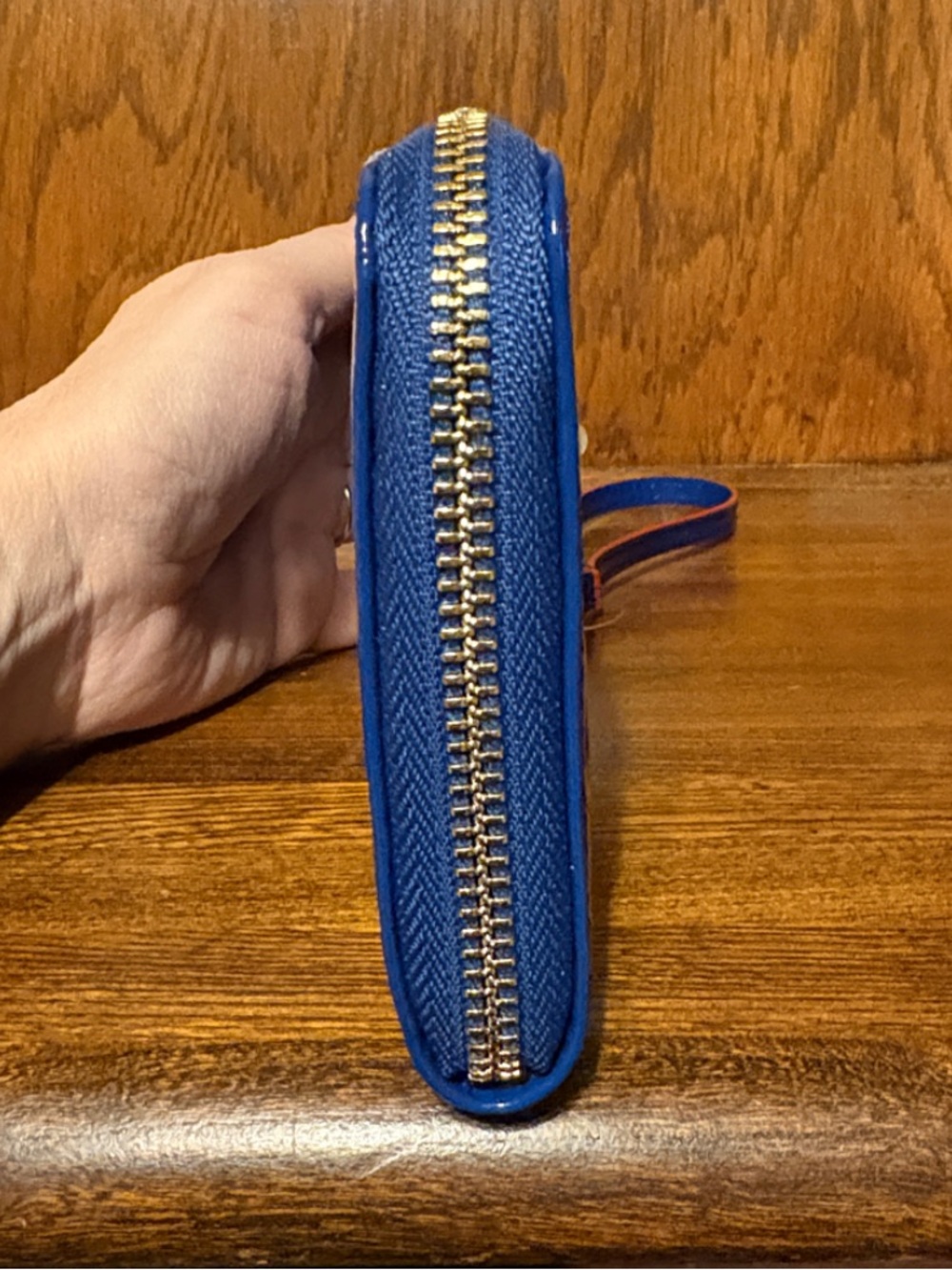 NWT-Arcadia-Zip Around Continental Wallet-Embossed Logo-Patent Leather-Sapphire - Picture 4 of 16